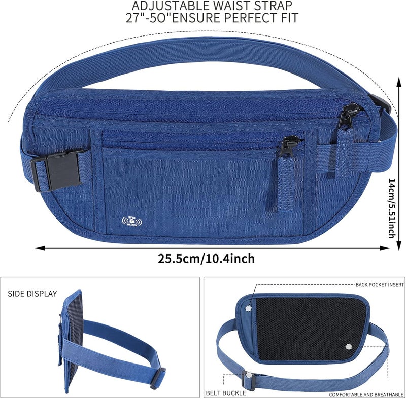 Tpiuop Money Belt For Travel Women Men Hidden Rfid Passport Holder For Travel (Dark Blue) - Image 2